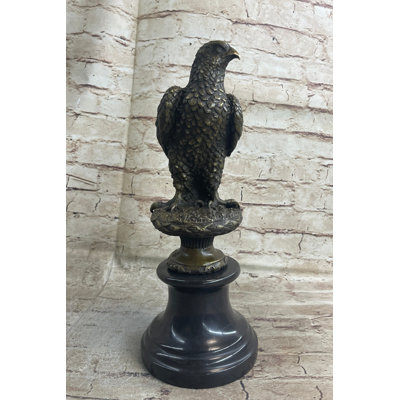 Original Milo Hawk American Eagle Bronze Marble Base Sculpture Bird Figurine Art