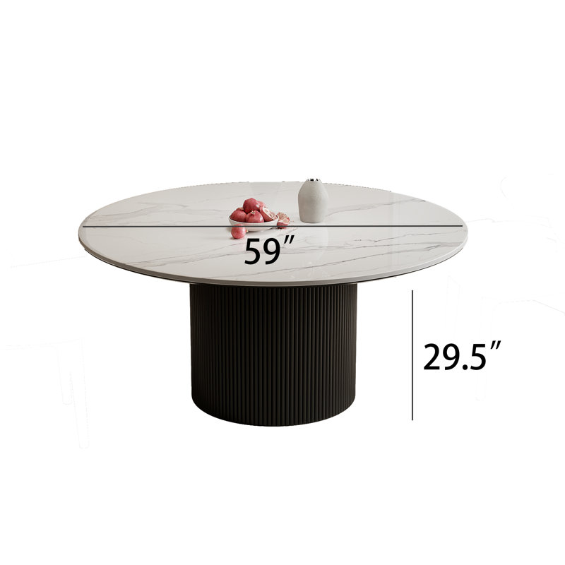 59" Round Marble Top Dining Table for 6-8 People with Wooden Base