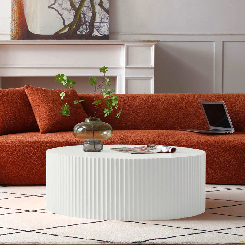 Round Coffee Table With Handcrafted Relief