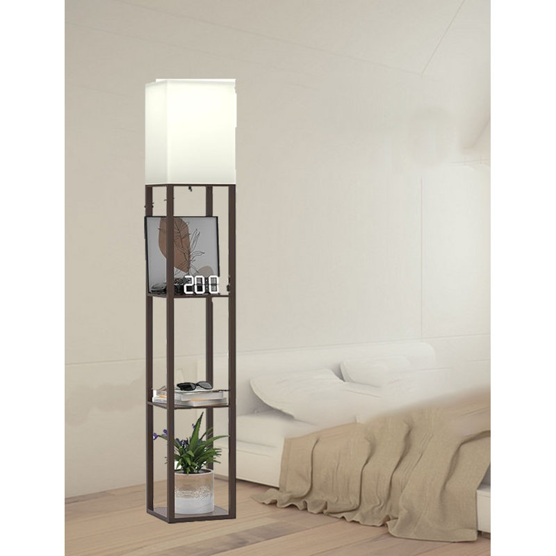 Solid Wood Shelf Floor Light, Black