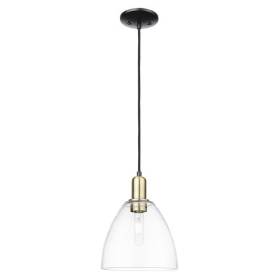 Arcadia - Bristol - Mini-luminaire suspendu à cordon 1 lumière 9 po - Finition laiton antique noir - Abat-jour transparent