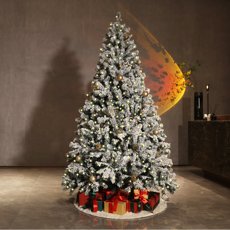 Pre-Lit Snow-Flocked Artificial Spruce Christmas Tree with Warm White Chasing LED Lights, 150cm H