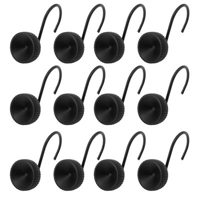 12 Piece Set - Matte Black Heavy Duty Shower Curtain Hooks Rings Rustproof Metal
