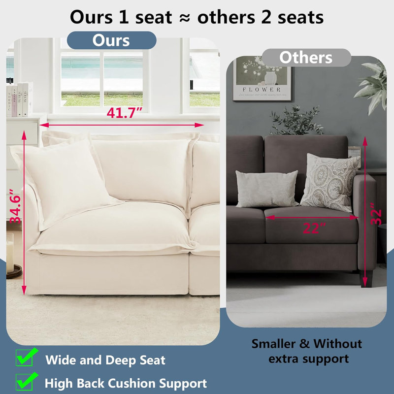 Modular Sofa With Ottoman for Shetucket Sectional Living Room Set Collection, 34.5" H x 156.5" W x 55" D, Beige Chenille