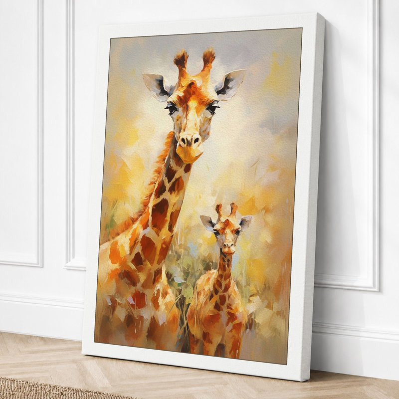Mother and Calf Boho 1 Piece Wrapped Canvas Wall Art, 30x20 - 76.2 x 50.8 cm, White Border