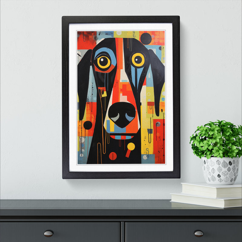 Dog Constructivism - Single Picture Frame Print on Wood, 46cm H x 34cm W, Black Framed