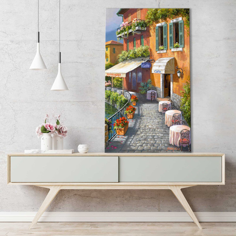 Seaside Bistro Café II par Sung Kim - Peinture, H 30 po x l 18 po x P 1 po, Toile tendue