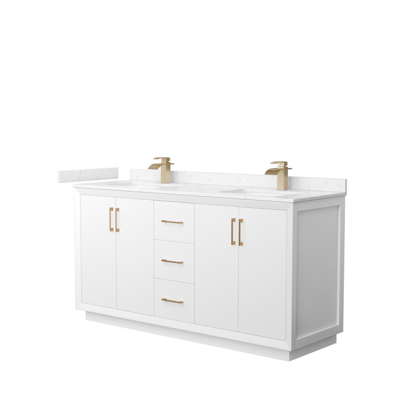 Ensemble de meuble-lavabo double 66 po Strada, Gris foncé, Bronze satiné, Marbre de culture de Carrare