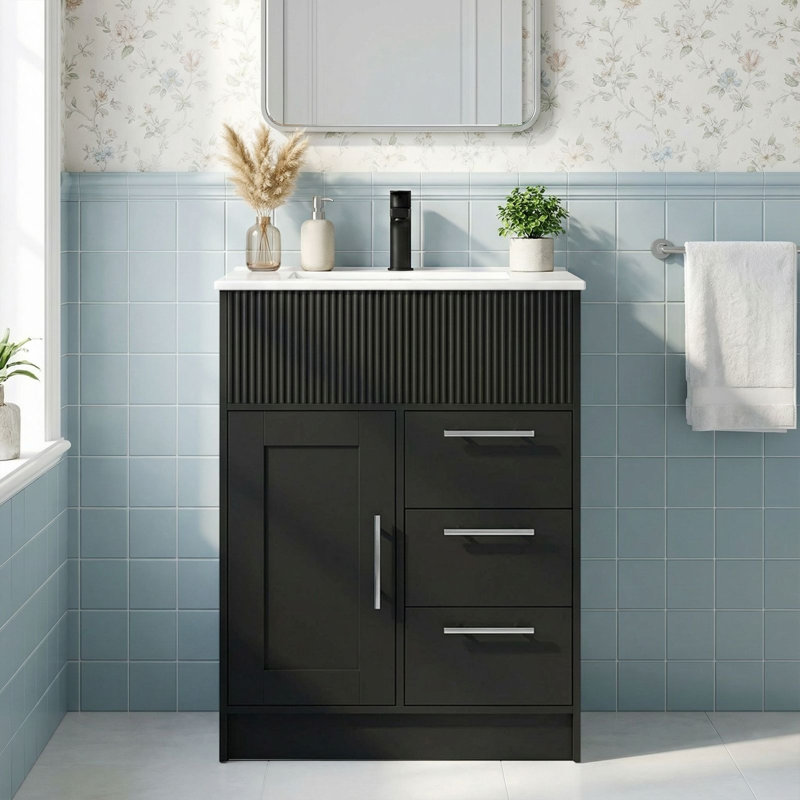 Ensemble de meuble-lavabo sur pied 24 po avec lavabo intégré et rangement 24 po Modern, Noir