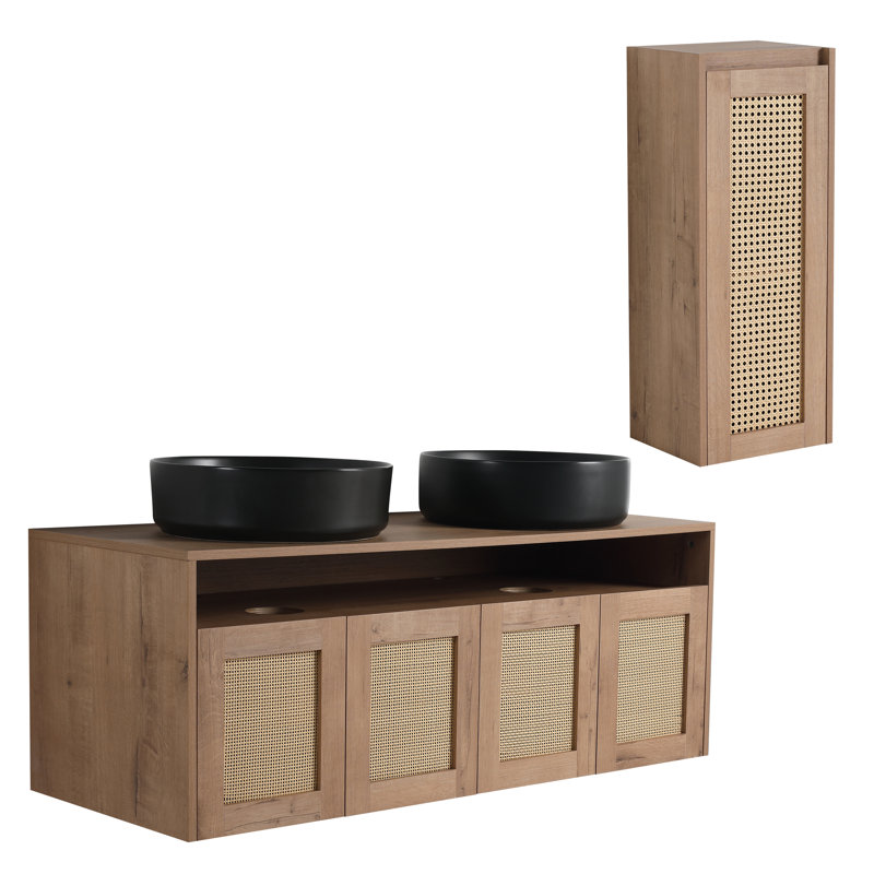 Meuble-lavabo mural 48 po avec vasques et armoire d'appoint Junalu