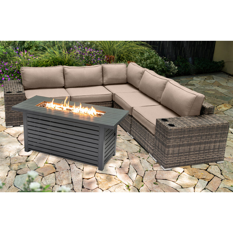 Ensemble de conversation Lsi pour 4 personnes avec foyer et coussins Sunbrella, Beige Sunbrella