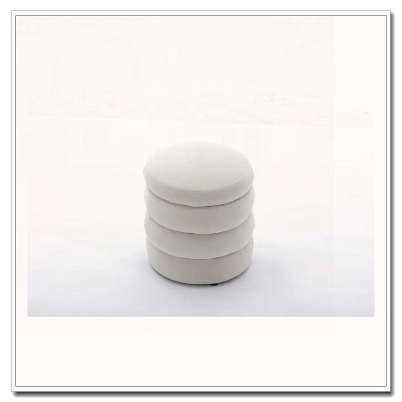 Upholstered Round Ottoman Footrest Stool, Ivory