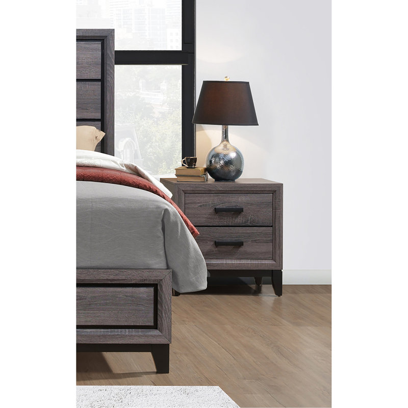 Center Glide Bedroom Nightstand In Grey With 2 Arrangement Storage, Black Hardware Included