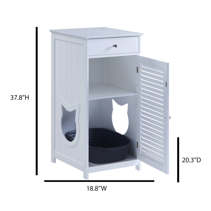 White Shutter Style Cat Litter Enclosure Cabinet with Storage