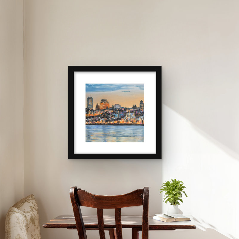 Skyline de Québec - reproduction matte encadrée pour la décoration intérieure, H 16 po x l 16 po, Noir