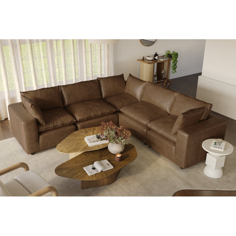 Hadleigh Brown Leather Modular L-sectional