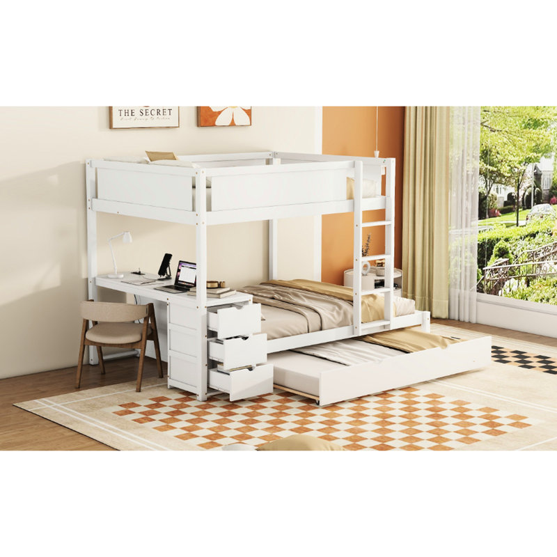 Lit simple superposé simple avec bureau de rangement blanc - Améliorez l'espace dans la chambre à coucher et créez une famille relaxante