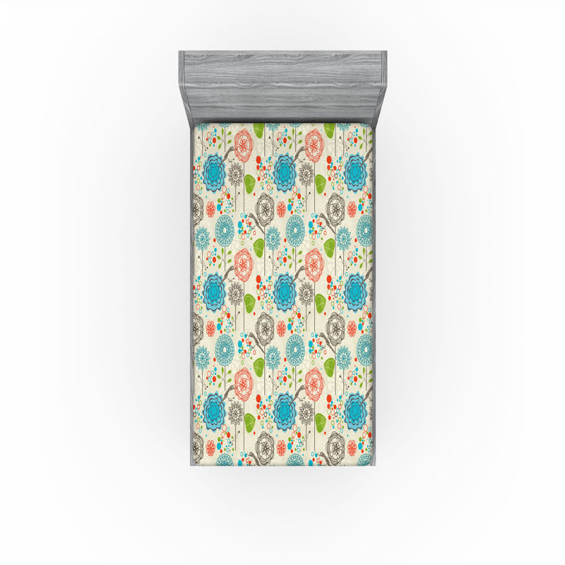 Drap-housse orange Ambesonne, Beige / rouge / floral bleu, Drap-housse pour lit simple TG