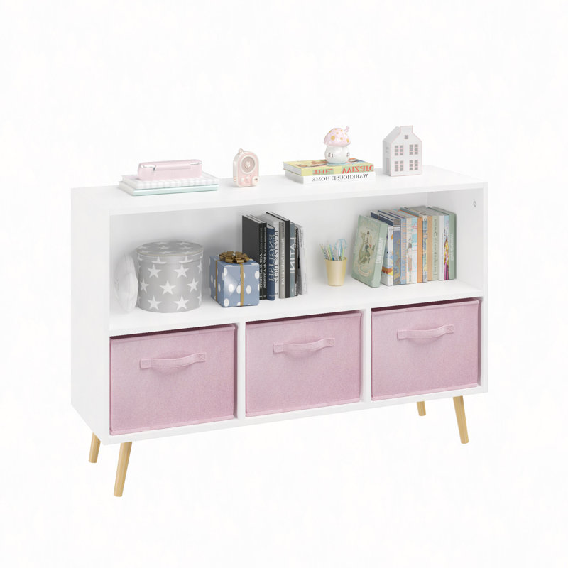 Bibliothèque avec tiroirs en tissu pliables, présentoir à livres, armoire de rangement pour jouets, Rose