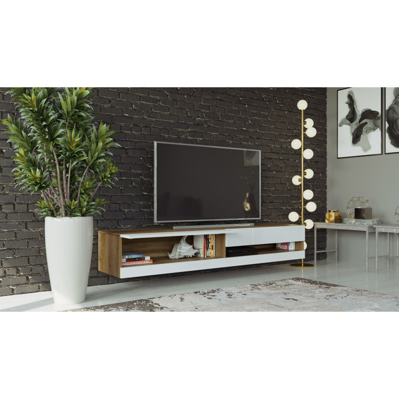Coan TV Stand for TVs up to 78", Country Oak/White Gloss