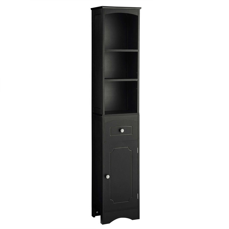 Armoire de salle de bain haute, armoire de rangement autoportante avec tiroir, panneau de fibres à densité moyenne, tablette réglable