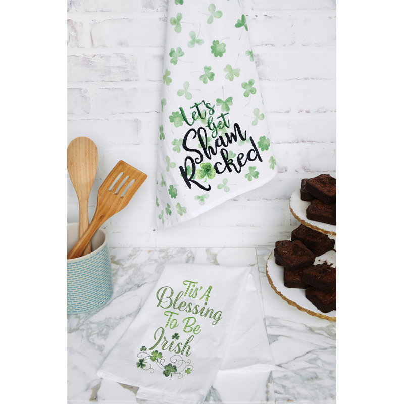 Tis' A Blessing To Be Irish Embroidered Kitchen Towel, White/Green Tis' A Blessing