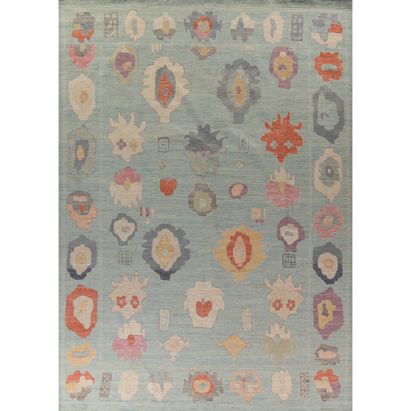 Light Blue Oushak Vegetable Dye Turkish Large Rug 14