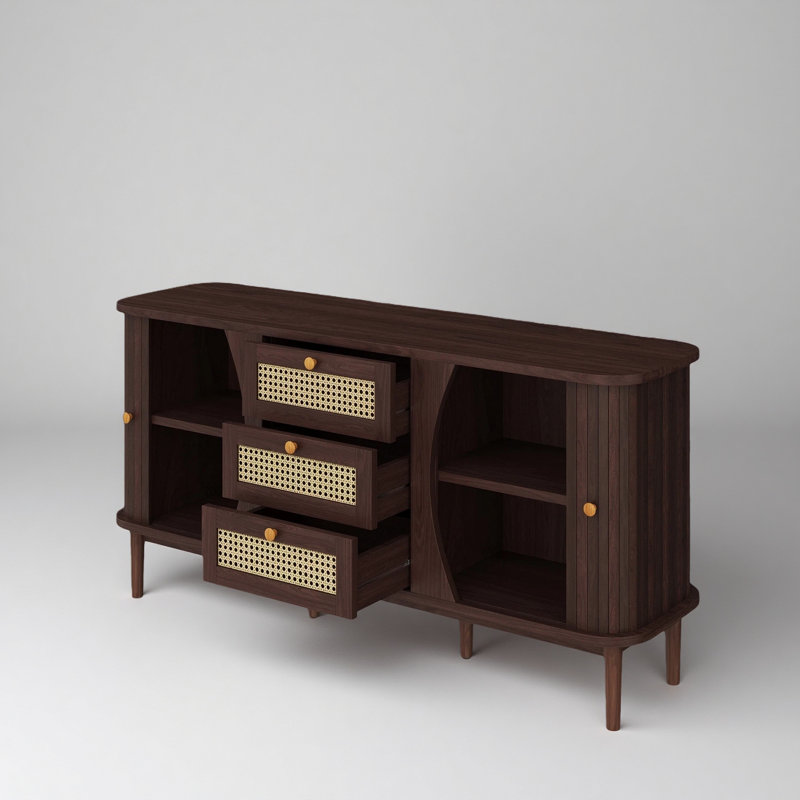 Buffet en rotin de 55 po de largeur avec portes coulissantes et tablettes réglables, Noyer