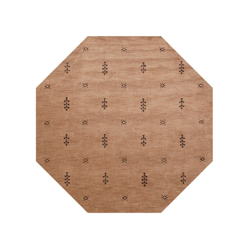 Ownby Hand Knotted Loom Wool Eco-Friendly Area Rugs - Octagon, Camel Brown Color, Contemporary Modern Design, High Pile Thick Handmade Anti Skid Area Rugs for Living Room, Bed Room