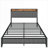 Queen Size Metal Platform Bed Frame, No Box Spring Needed, Upholstered Headboard with Charging Station, Grey for Bedroom-132073902