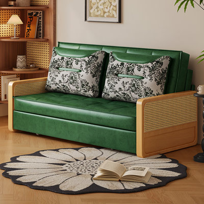 Mid-century Vintage Waxed Leather & Rattan Adjustable Sofa with Carbon Steel Frame