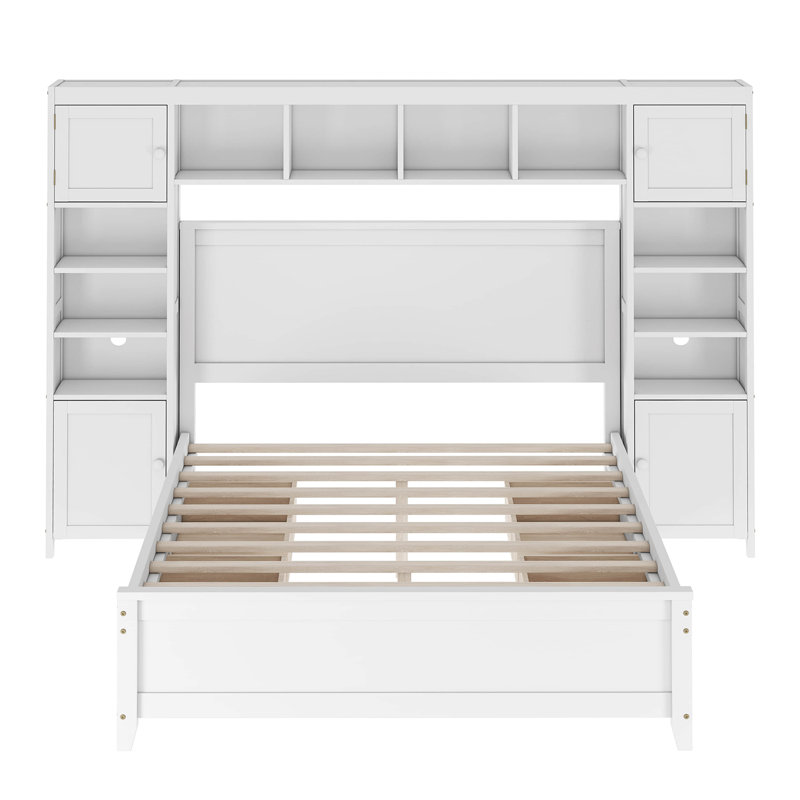 Lit plateforme double avec rangement, Blanc