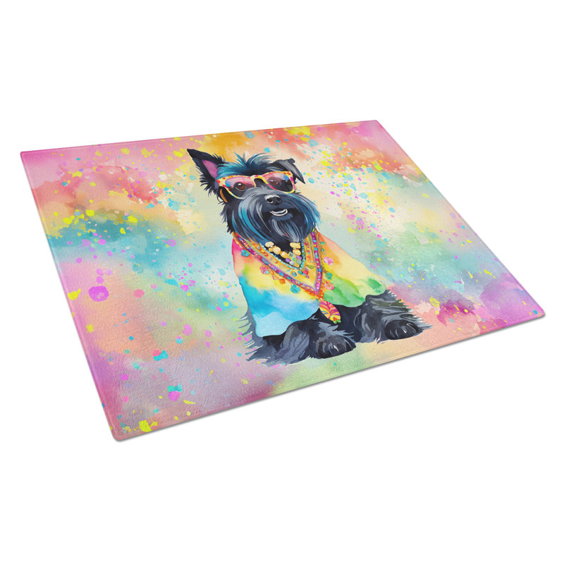 Scottish Terrier Hippie Dawg Glass Cutting Board Large