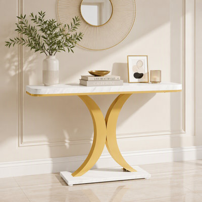 Console 40 po, table de vestibule étroite avec base géométrique