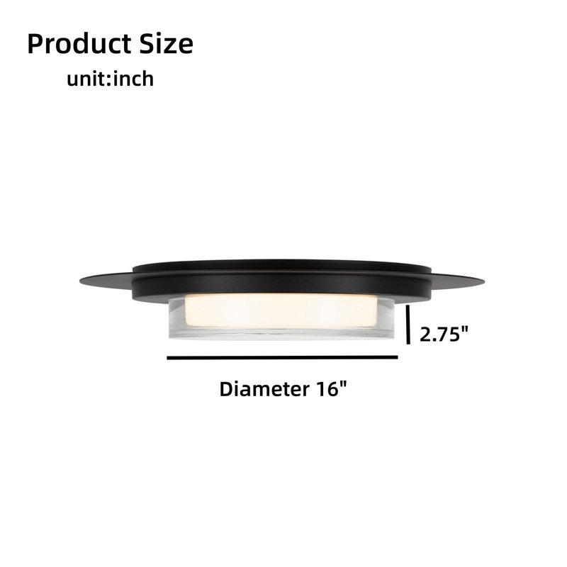 Plafonnier encastré à DEL noir encastré de 16 pouces, tricolore, 25 W, H 5 po x l 16 po x P 16 po, Noir