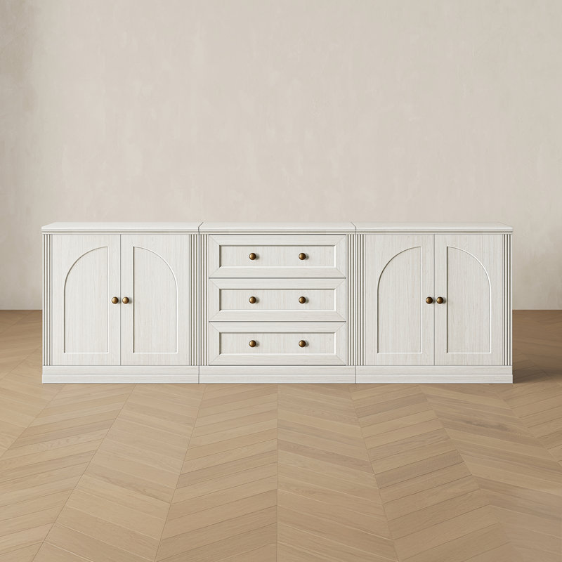 Buffet modulaire moderne Monos Eduarda avec portes à charnières et meuble bas central à tiroir, blanc, Blanc