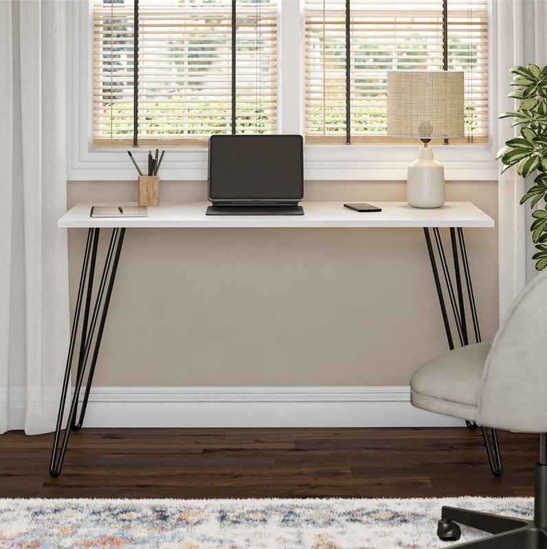 Bureau d'écriture avec pied en épingle à cheveux en métal noir