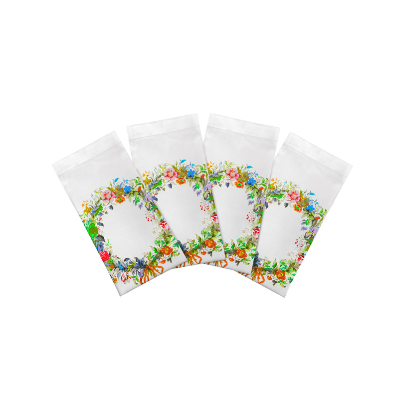 Wreath Flowers Cotton Sateen Dinner Napkins, Orange