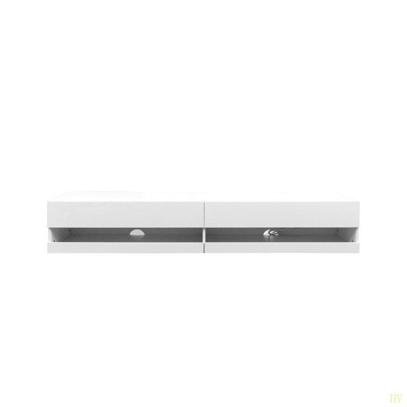 180 Wall Mounted Floating 80" TV Stand With 20 Color Leds  And  Charging Station, White
