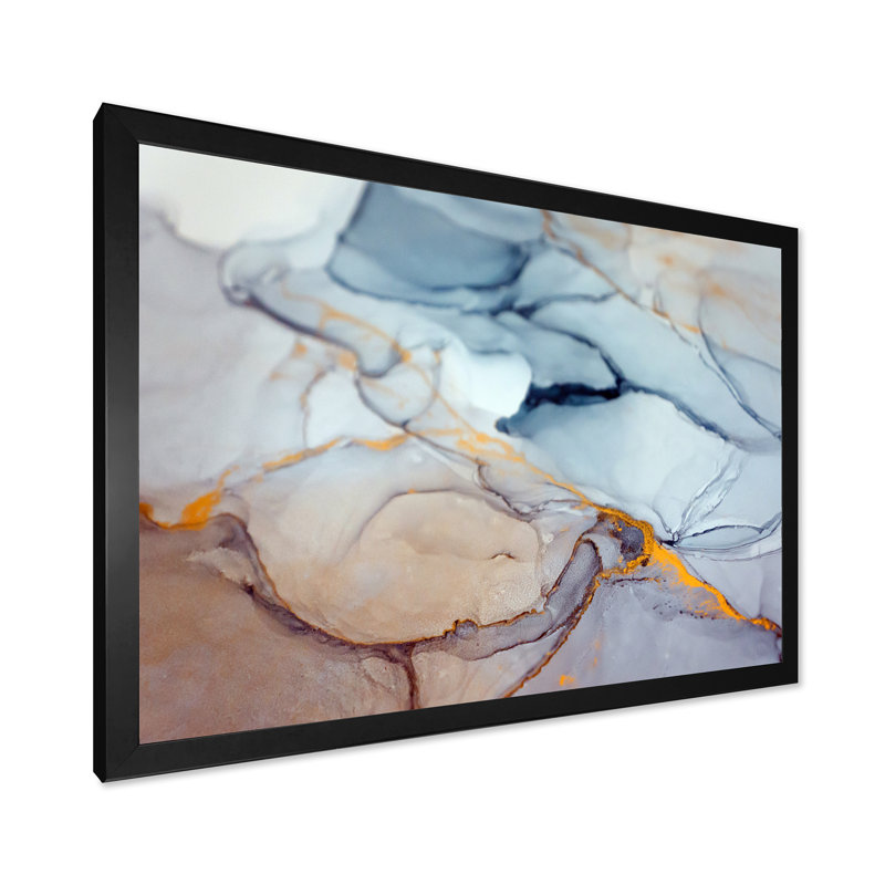 Impression de luxe sur toile marbrée bleue et grise, Impression noire sur toile encadrée, H 8 po x l 12 po x P 1 po