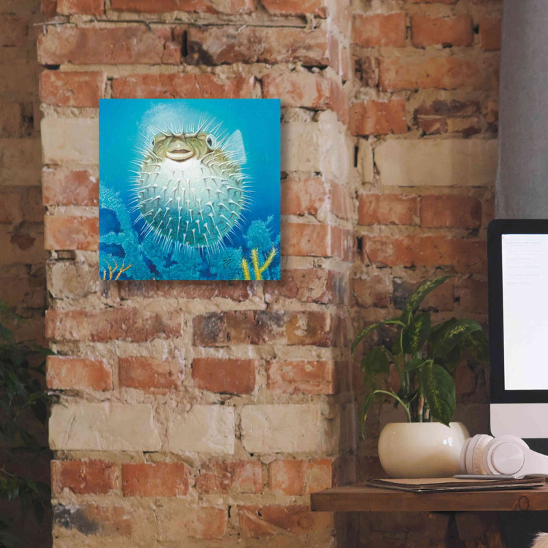 «Puffer Fish» par Durwood Coffey, art mural sur toile, H 12 po x l 12 po x P 0,75 po