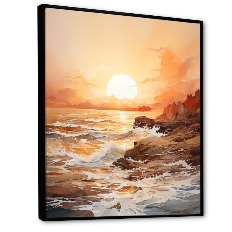 «Viesville Sunrise on the Beach», reproduction sur toile, H 32 po x l 24 po x P 1 po, Cadre flottant noir