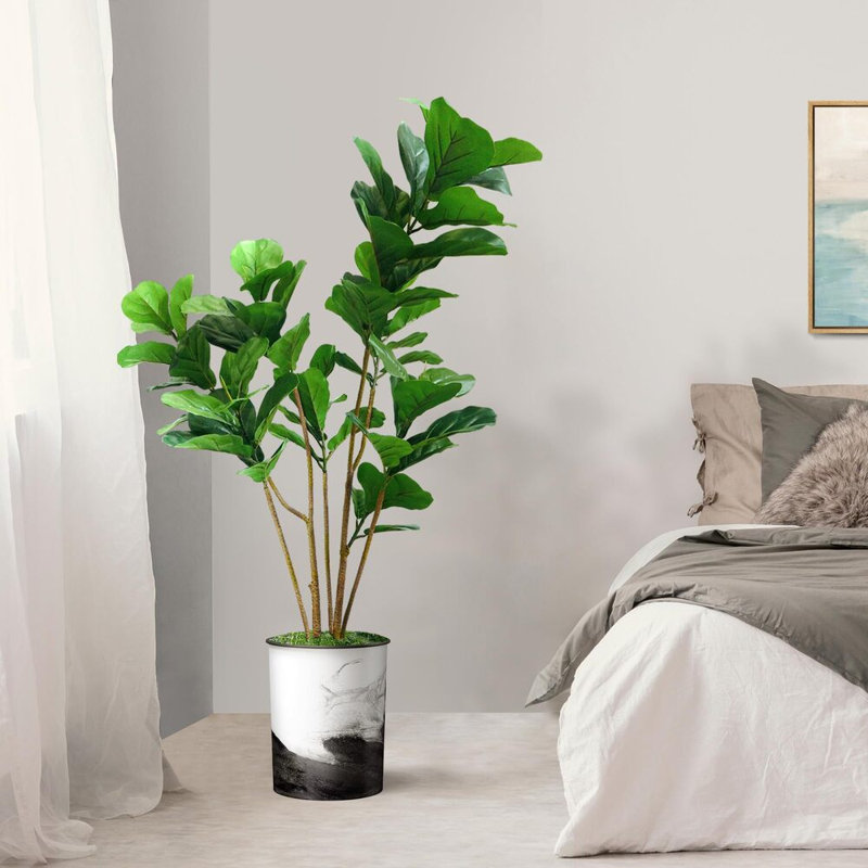 Arbre artificiel en pot moderne Ficus Lyrata, Noir encre, H 57 po x l 13 po x P 13 po