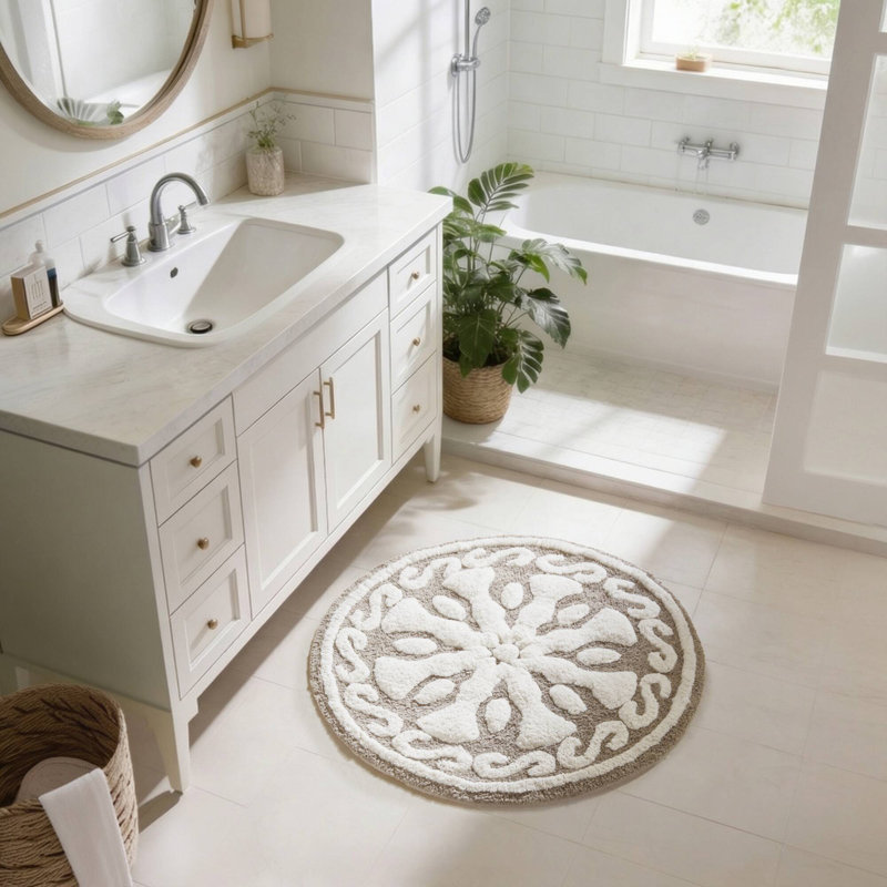 Casablanca Medallion Cotton Tufted Bath Rug, Taupe, Round 25" W x 25" L