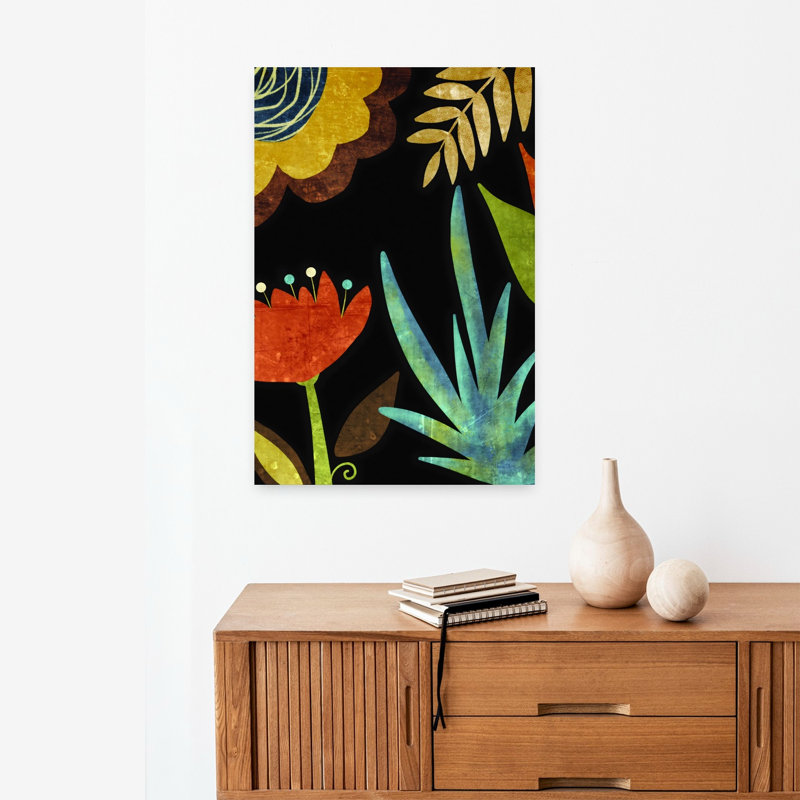 Art floral noir contemporain abstrait noir audacieux 3, 24" H x 16" W