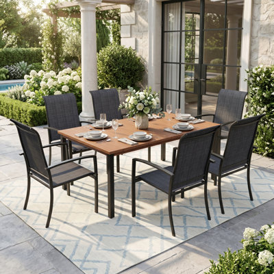 6-Person Rectangular Patio Dining Set With Stackable Textilene Chairs