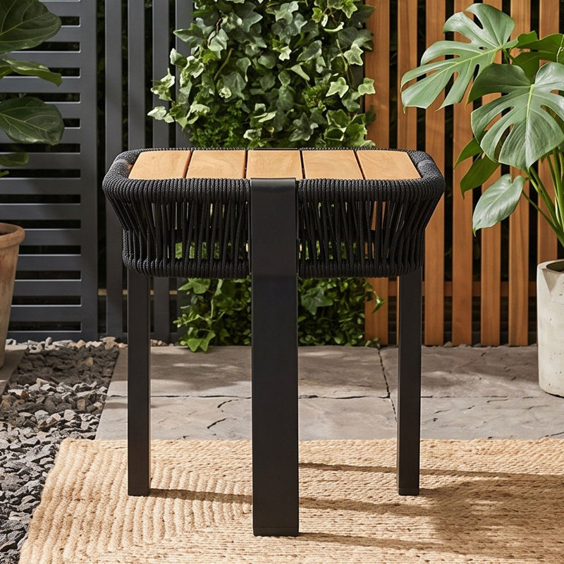 Table d'appoint carrée d'extérieur, Teck noir
