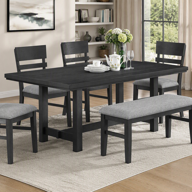 Table de salle à manger fonctionnelle en placage de bois massif noir anthracite, meuble de salle à manger simple, 1 pièce