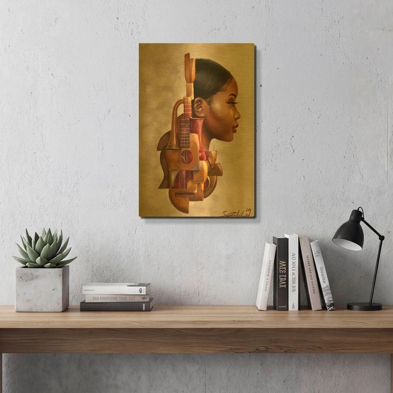 « Cordes d'acajou » par Salaam Muhammad, tableau mural en métal doré, 40,6 x 61 cm, 16"x24"