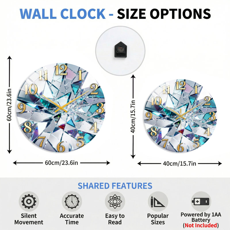 Horloge murale 23,6 po, 60 x 60 cm (23,6 x 23,6 pouces)